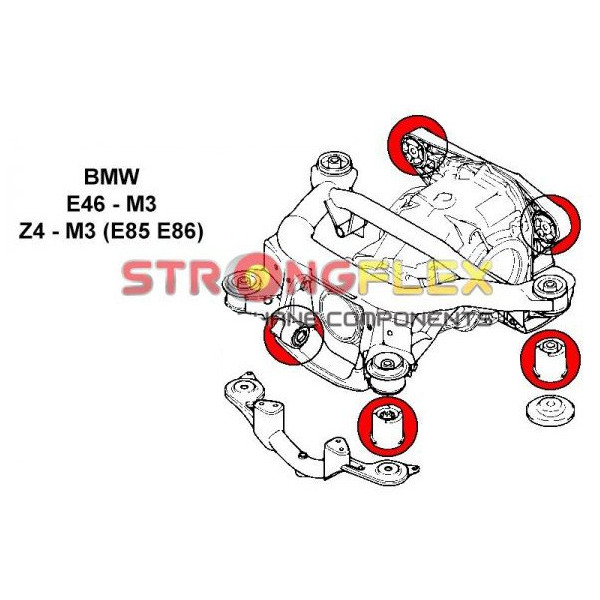 BMW E46 Silent blocs de berceau x4 + nez de pont 