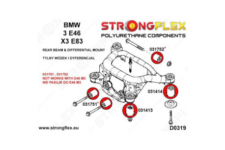 BMW E46 Silent blocs de berceau + nez de pont + arrière pont 90 SHA