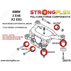 BMW E46 Silent blocs de berceau + nez de pont + arrière pont 90 SHA