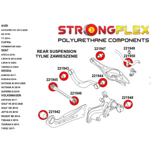 Kit complet silentblocs AUDI A3 8V dureté 90 SHA