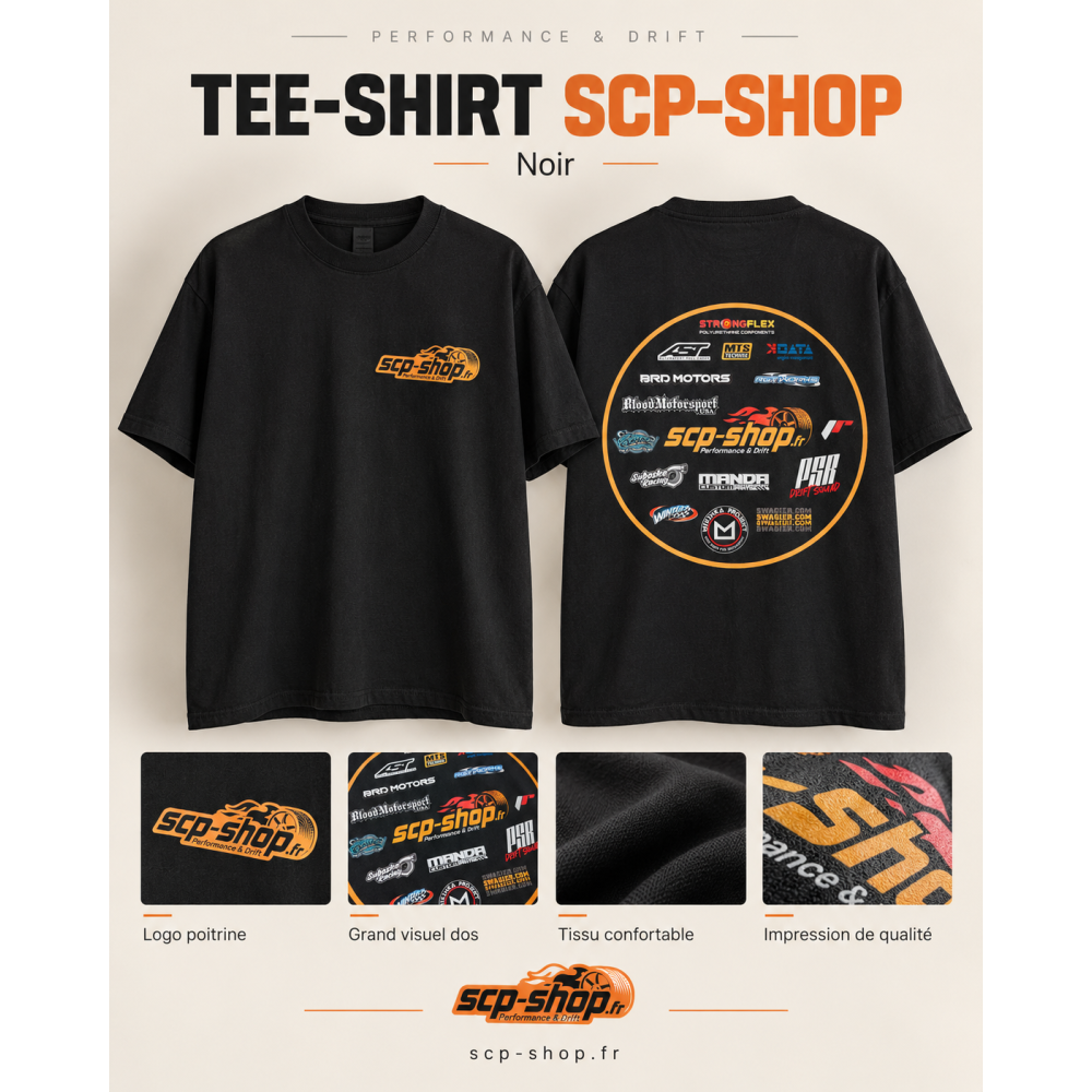 Tee-shirt SCP-SHOP noir 100% coton 180 g/m² – Performance & Drift