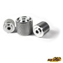 Silent blocs rigides aluminium de différentiel BMW – détail du kit et du moletage